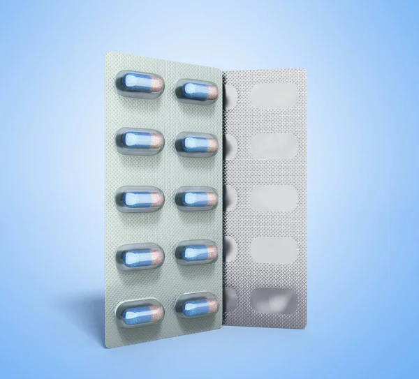 Pills Package Blister Illustration 3D sur bleu — Photo