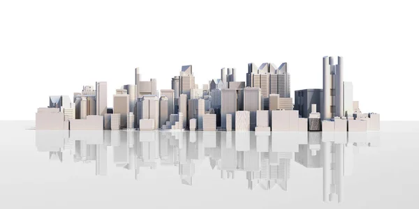 Cidade do dia com imagem de renderização 3D reflexão — Fotografia de Stock