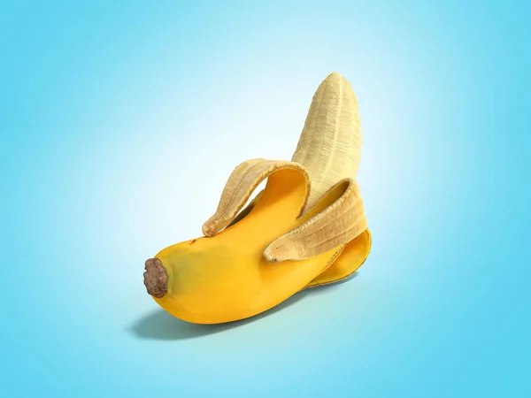 Halvt skalad banan öppen Banana 3d render på blå — Stockfoto