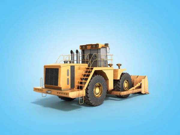 Ruedas amarillas Bulldozer 3d renderizado en azul —  Fotos de Stock