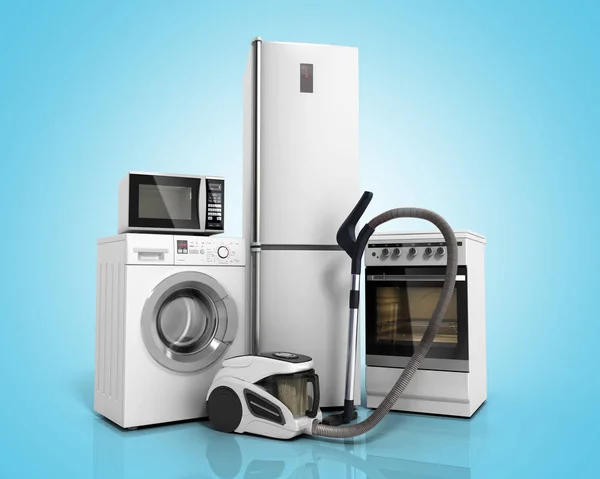 Побутова техніка Група білих холодильників пральна машина плита Ліцензійні Стокові Фото