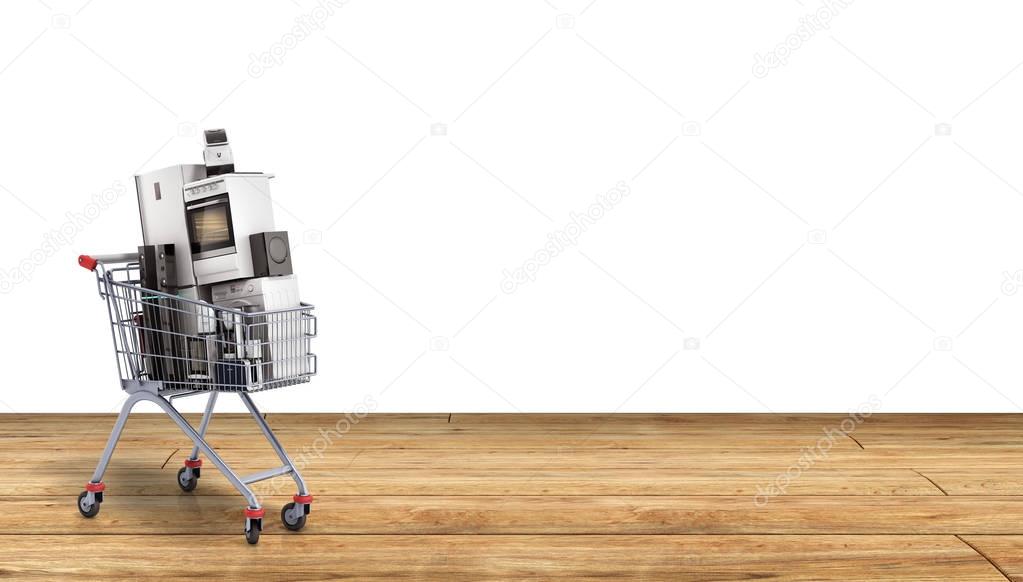 Home appliances in the shopping cart E-commerce or online shoppi