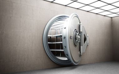 Boş İngotlar yüksek çözünürlükte 3d görüntü ile büyük bir kasa kapısı 