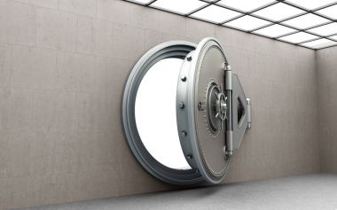 Boş İngotlar yüksek çözünürlükte 3d görüntü ile büyük bir kasa kapısı 