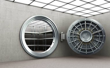 Boş İngotlar yüksek çözünürlükte 3d görüntü ile büyük bir kasa kapısı 