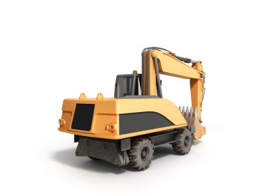 Sarı tekerlekler buldozer beyaz 3d render