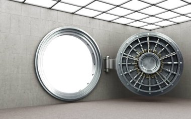 Boş İngotlar yüksek çözünürlükte 3d görüntü ile büyük bir kasa kapısı 