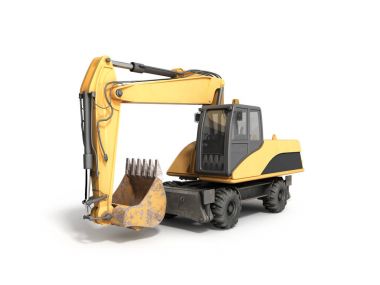 Sarı tekerlekler buldozer beyaz 3d render