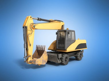 Sarı tekerlekler buldozer 3d render mavi 
