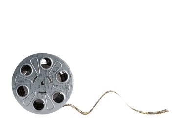 Film makarası beyaz üzerine bir film şeridi 3d render ile gölge yok