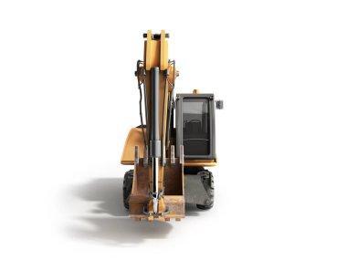 Sarı tekerlekler buldozer beyaz 3d render