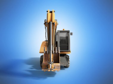 Sarı tekerlekler buldozer 3d render mavi