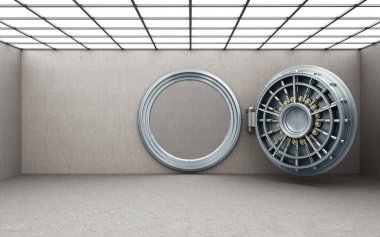 Büyük bir açık kasa kapısı arka plan yüksek çözünürlükte 3d render