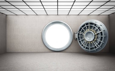 Büyük bir açık kasa kapısı arka plan yüksek çözünürlükte 3d render