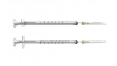 Tek kullanımlık şırınga 3d render beyaz arka plan üzerinde izole