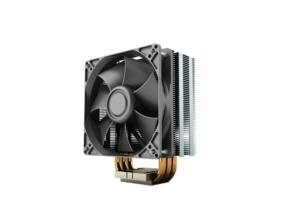 Active CPU cooler with the aluminum finned heat-sink and the fan — Stock Photo, Image