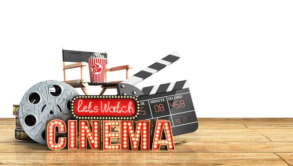 Cinema had light concept nave lets watch cinema 3d render wood f — Stock Photo, Image