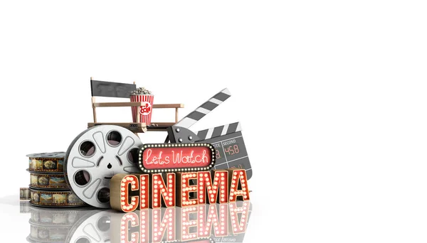 Cinema had light concept nave lets watch cinema 3d render on whi — Stock Photo, Image