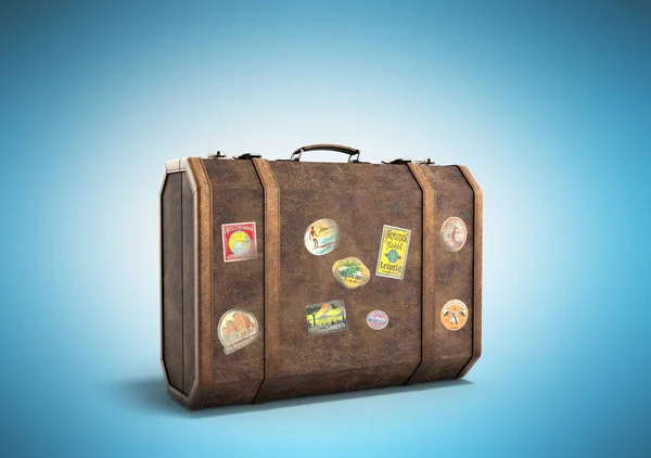 Vintage travel suitcase 3d render on blue background — Stock Photo, Image