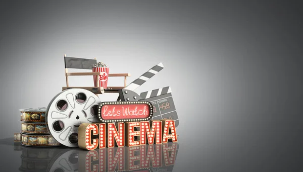 Cinema had light concept nave lets watch cinema 3d render on gre — Stock Photo, Image