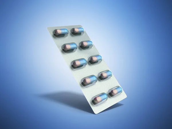 Pills Package Blister Illustration 3D sur bleu — Photo