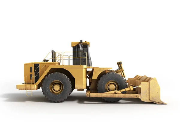 Rodas amarelas Bulldozer renderização 3d no branco — Fotografia de Stock