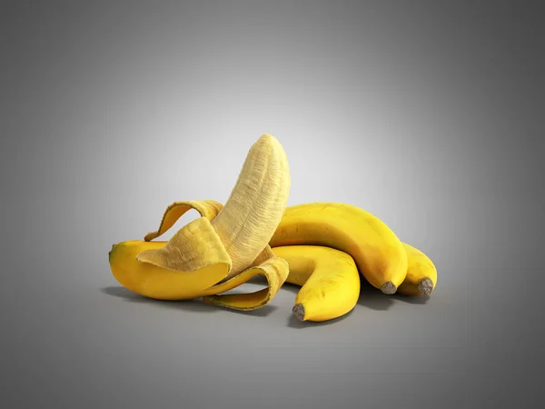 Halb geschälte Banane offene Banane 3D-Render auf grauem Hintergrund — Stockfoto