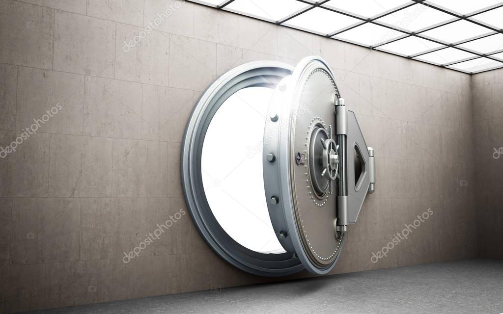 Big safe door with empty ingots High resolution 3D image 
