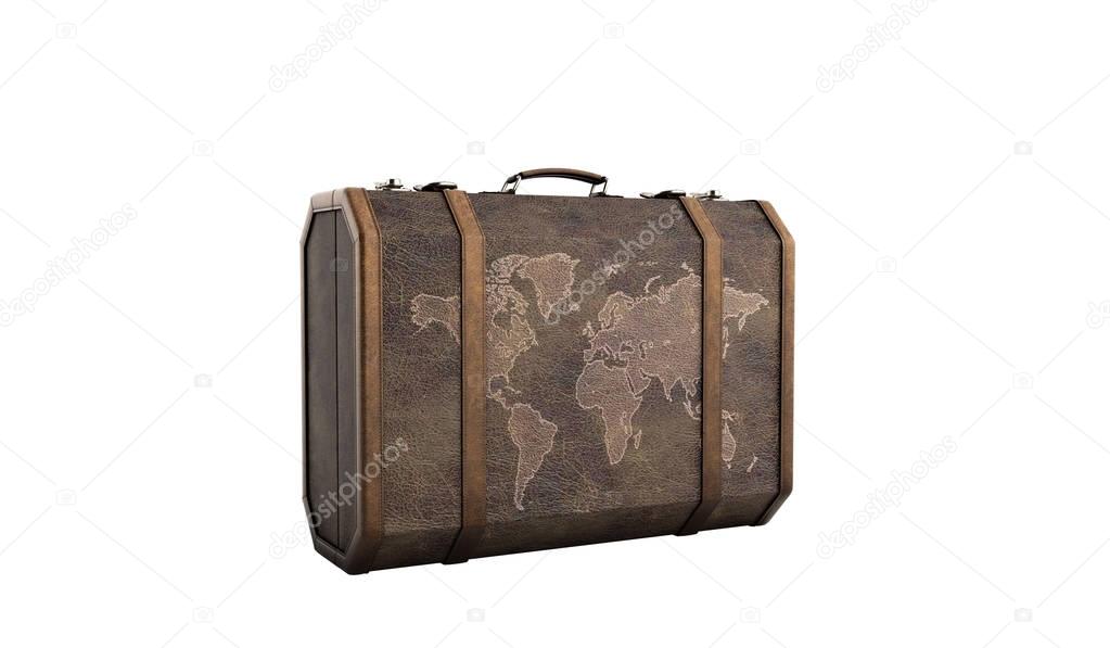 Vintage travel suitcase 3d render on white background no shadow