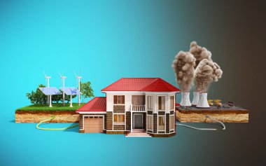 Ekolojik temiz enerji ev kavramı bağlı 