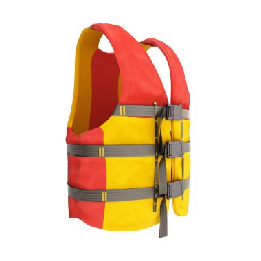 Can yeleği Kırmızı Sarı 3d render beyaz arka plan üzerinde