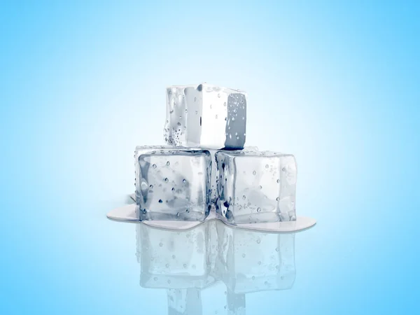 Cubos de hielo 3d renderizar sobre fondo azul —  Fotos de Stock