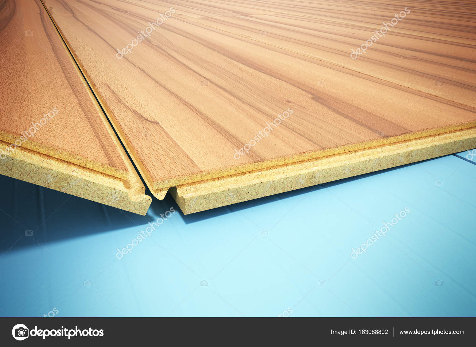 Installing Wooden Laminate Flooring With Insulation And Soundpro Installing Wooden Laminate Flooring With Insulation And Soundpro Stock Photo