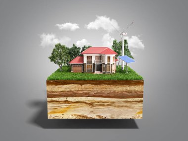 Bir debriyaj arazi konsepti ekolojik temiz ev ev 3d