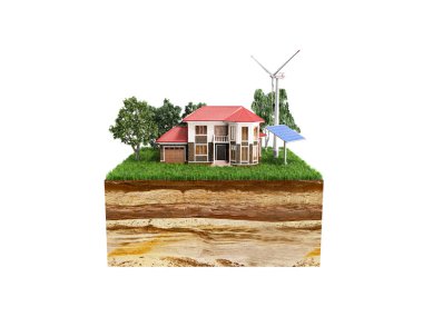 Bir debriyaj arazi konsepti ekolojik temiz ev ev 3d