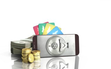 cep telefonu ile Doları yığar paralar mobil bankacılık kavramı ve