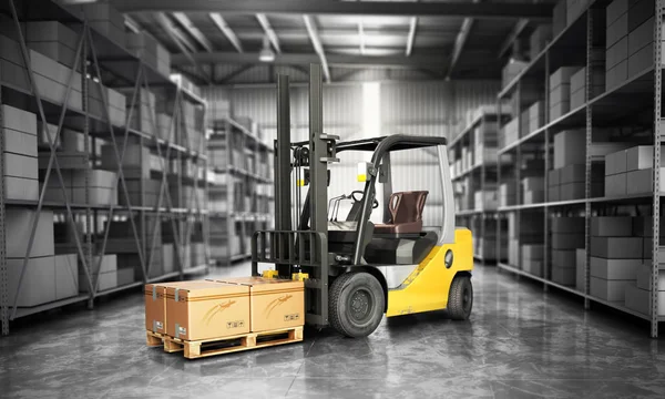 Ambar içinde büyük bir depo teslim forklift kavramı 