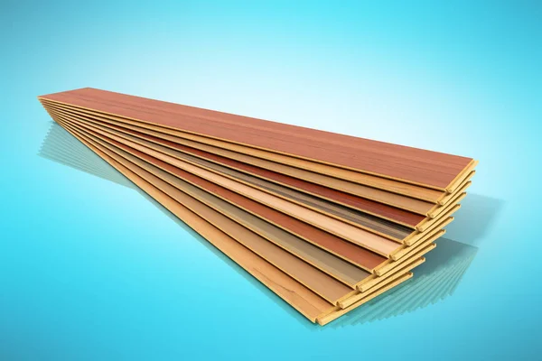 Conjunto de tábuas de construção laminadas de madeira isoladas em bac azul — Fotografia de Stock