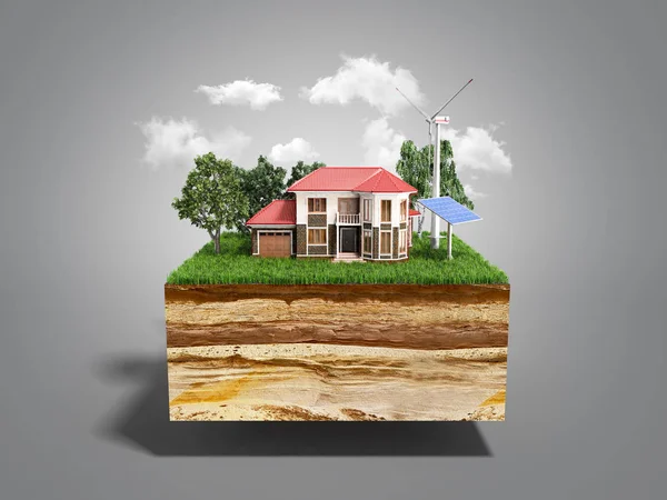 Bir debriyaj arazi konsepti ekolojik temiz ev ev 3d