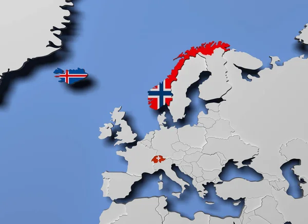 Europeiska frihandelssammanslutningen Association Efta 3d render i karta — Stockfoto