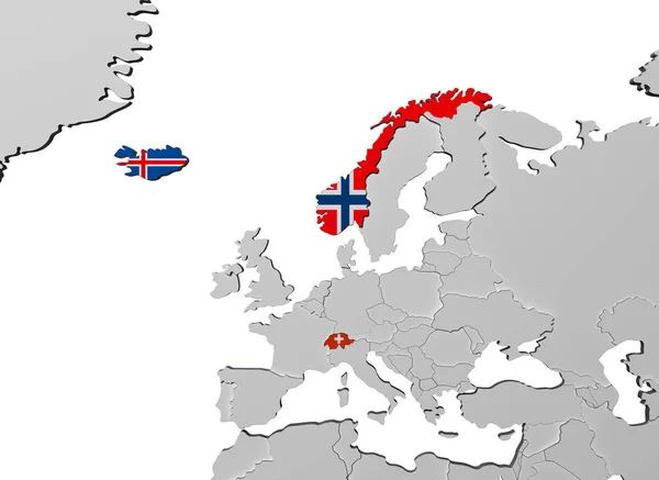 Europeiska frihandelssammanslutningen Association Efta 3d render i karta — Stockfoto