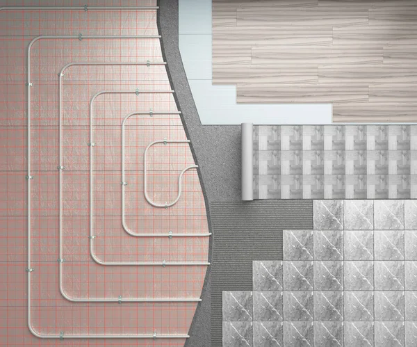 Концепція теплої підлоги Система опалення покладена на підлогу Ліцензійні Стокові Зображення