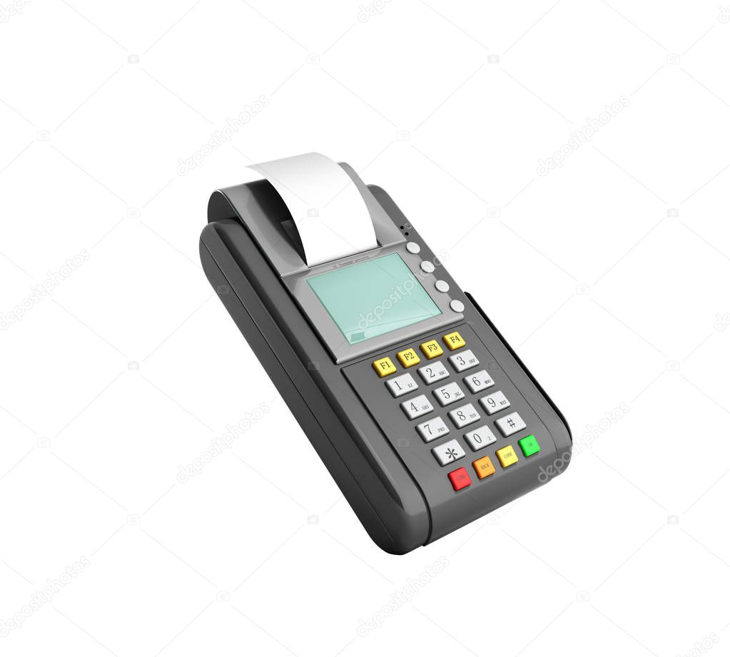 Credit Card trminal Machine 3D rendering on white no shadow