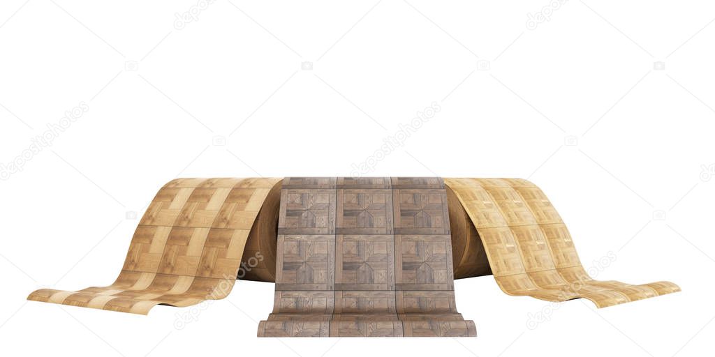rolls of linoleum with wood texture 3d illustration on white no 
