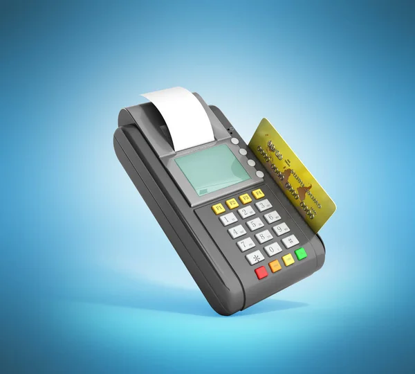 Kreditkarten-Terminal 3D-Rendering auf blau — Stockfoto