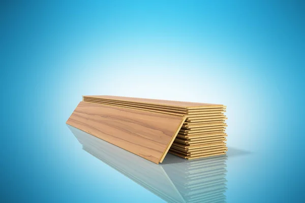 Conjunto de tablones de construcción laminados de madera aislados en bac azul — Foto de Stock