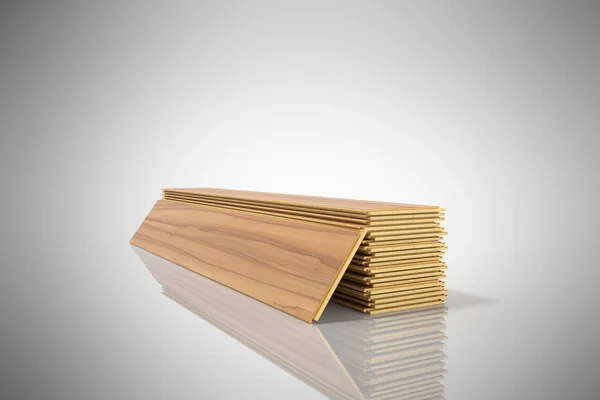 Conjunto de tábuas de construção laminadas de madeira isoladas em bac cinzento — Fotografia de Stock