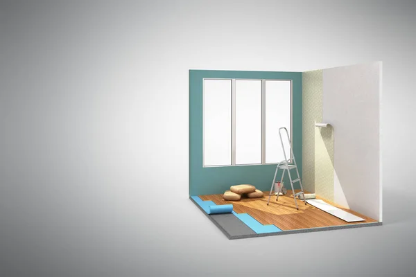 Javítási munka izometrikus alacsony poly otthon szoba felújítás fogalma azt — Stock Fotó
