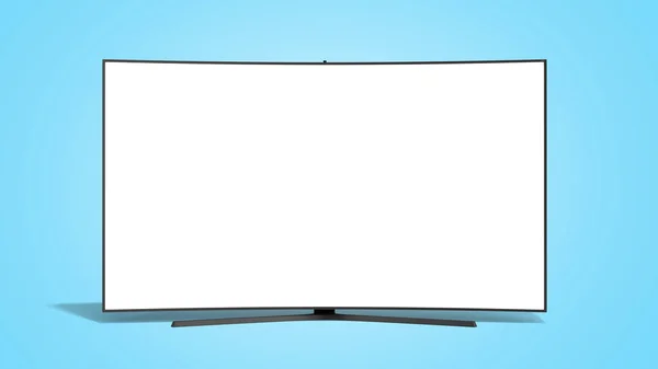 Изогнутый пустой экран 3D-рендеринга телевизора на голубом фоне — стоковое фото