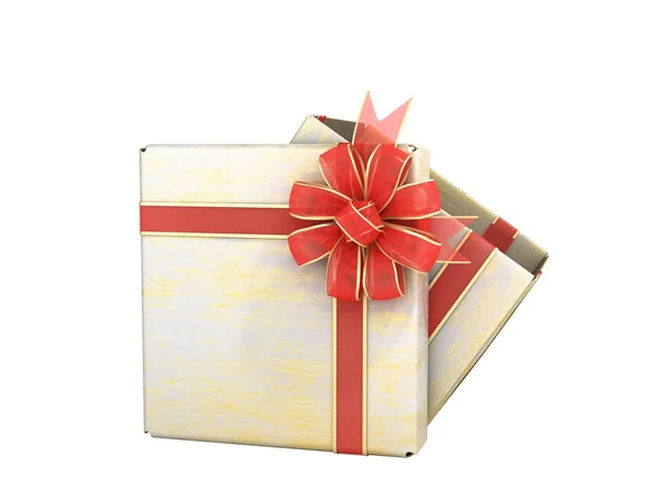 打开空虚新年礼物盒3D渲染白色无影无踪 — 图库照片